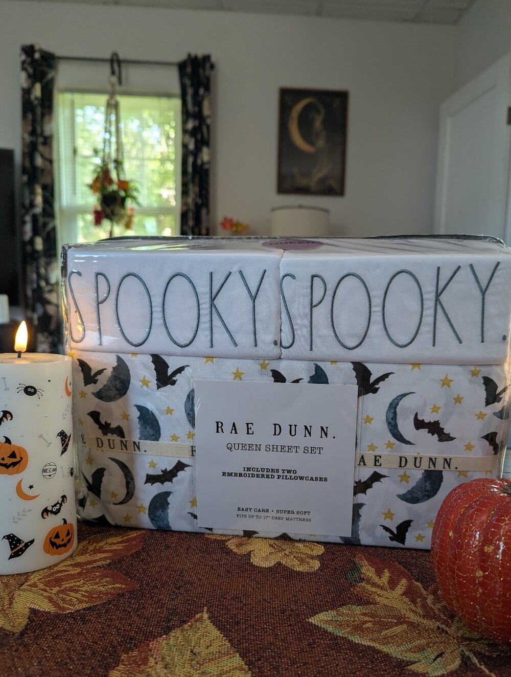Rae Dunn SPOOKY Queen Sheet Set Bats Halloween Moon Stars NEW 🎃🦇🎃
